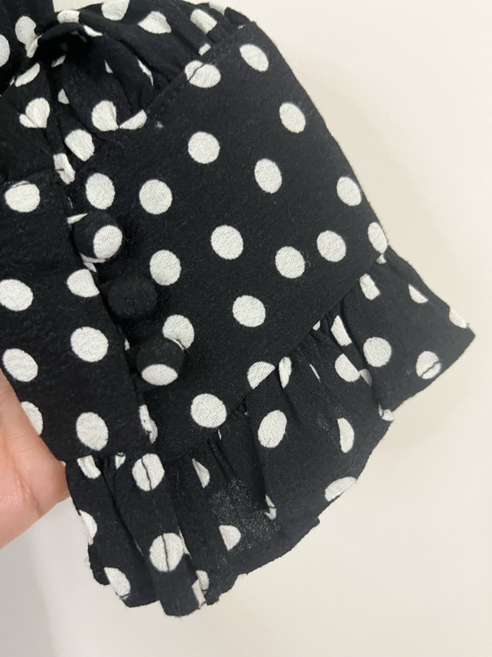 Anthropologie Polka Dot Tie Neck Mini Dress Black White Ruffle Size S Parisian - Picture 9 of 14